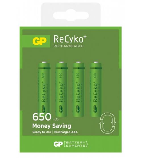 GP Batteries GPRHCH63C084 Recyko+ AAA Rechargeable 650mAh Batteries Carded 4